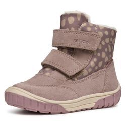 Winterboots GEOX "B OMAR GIRL WPF", Kinder, Gr. 20, beige (dunkelbeige), Veloursleder, Textil, Glitzer, Schuhe, Klettstiefel, Babystiefel Winterstiefel mit schönem Muster