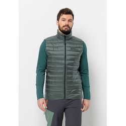 Daunenweste JACK WOLFSKIN "PILVI DOWN VEST M" Gr. L (52), grün (hedge, grün), Herren, OBERSTOFF: 100% POLYESTER; Futter: 100% POLYESTER; FÜLLUNG: 90% ENTENDAUNEN, 10% FEDER, Westen