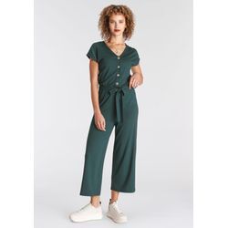 Culotte-Overall TAMARIS Gr. 34, N-Gr, grün (dunkelgrün), Damen, Jersey, Obermaterial: 95% Viskose, 5% Elasthan, unifarben, Overalls, mit Knopfleiste