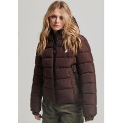 Steppjacke SUPERDRY "HOODED SPIRIT SPORTS PUFFER" Gr. S, braun (schwarz oak braun), Damen, Web, Steppware, Obermaterial: 100% Polyester, unifarben, Jacken, aus wasserabweisendem Material