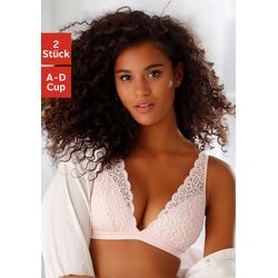 Bralette-BH PETITE FLEUR, Damen, Gr. 70, Cup A, rosa (puder, schwarz), Spitze, Obermaterial: 90% Polyamid, 10% Elasthan, sexy, BHs BH BH-Set Bralette Spitzen-BH Spitzenwäsche Triangel-BH, ohne Bügel aus Spitze, Dessous