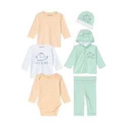 Starterpaket KIDSWORLD "6 teiliges Baby-Set - NEUE KOLLEKTION" Gr. 50/56, grün (mint, gemustert), Baby, Jersey, Obermaterial: 100% Baumwolle, bedruckt, geringelt, KOB Set-Artikel, garngefärbter Ringel, aus Bio-Baumwolle