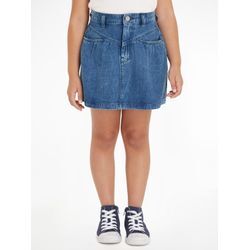 A-Linien-Rock TOMMY HILFIGER "DENIM FRONT YOKE DETAIL SKIRT", Mädchen, Gr. 7 (122), blau (ltweightdenim), Denim/Jeans, Obermaterial: 100% Baumwolle, unifarben, casual, ausgestellt ca. Mitte Oberschenkel, Röcke, Kinder bis 16 Jahre