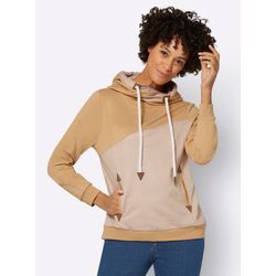 Kapuzensweatshirt CASUAL LOOKS Gr. 36, braun (camel), Damen, 60% Baumwolle, 40% Polyester, gemustert, mehrfarbig, unifarben, Sweatshirts