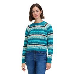 Strickpullover BETTY & CO "Betty & Co Lochstrick-Pullover mit Rippbündchen" Gr. 38, blau (petrol, dunkelblau), Damen, Obermaterial: 60% Baumwolle, 40% Polyacryl., Pullover, Struktur