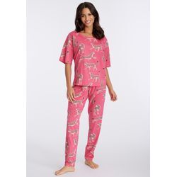 Pyjama VIVANCE DREAMS Gr. 32/34, pink (pink, gemustert), Damen, Obermaterial: 60% Baumwolle, 40% Polyester, Homewear-Sets mt Animal Alloverprint