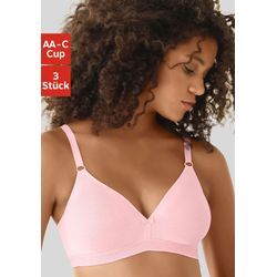 Bralette-BH PETITE FLEUR Gr. 70, Cup A, rosa (2xweiß, 1xrosa) Damen BHs Triangel-BH Bügelloser-BH T-Shirt-BH BH-Set BH ohne Bügel im Triangel-Schnitt aus Baumwolle