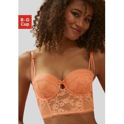 Corsage LASCANA Gr. 70, Cup D, orange (mandarine) Damen Corsagen mit edler Spitze und feinem Glitzeraccessoire