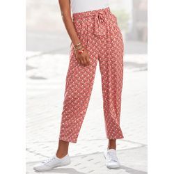 Culotte VIVANCE, Damen, Gr. 34, N-Gr, rot (beige, rot bedruckt), Jersey, Obermaterial: 95% Viskose, 5% Elasthan, bedruckt, modisch, figurumspielend 7/8-Länge, Hosen, mit Retroprint, leichte Jerseyhose, Sommerhose