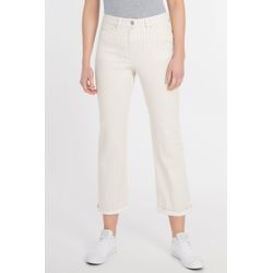 Stoffhose RECOVER PANTS "Frieda", Damen, Gr. 38, Normalgrößen, beige (ecru, beige), 92% Baumwolle;5% Polyester;3% Elasthan, gestreift, regular fit 7/8-Länge, Hosen, im 5-Pocket-Style