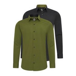 Langarmhemd RUSTY NEAL Gr. 4XL, EURO-Größen, schwarz (khaki, schwarz), Herren, 60% Baumwolle, 37% Polyester, 3% Elasthan, Hemden im Slim-Fit geschnitten