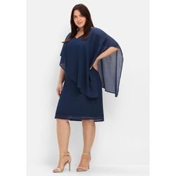 Cocktailkleid SHEEGO "Große Größen" Gr. 44, Normalgrößen, blau (marine) Damen Kleider Partykleid mit asymetrischem Cape