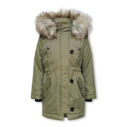 Winterjacke KIDS ONLY "KOGIRIS FUR PARKA OTW", Mädchen, Gr. 164, grün (aloe), Web, Obermaterial: 100% Polyester, unifarben, casual, bequem Po-bedeckend, Langarm abgesteppte Kante mit Windstopper, Jacken