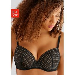 Push-up-BH S.OLIVER "Noelle" Gr. 70, Cup B, schwarz, Damen, Spitze, Obermaterial: 60% Polyamid, 35% Polyester, 5% Elasthan, BHs BH Push-up-BH Spitzenwäsche Spitzen-BH, aus graphischer Spitze mit Bügel, Dessous