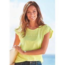 Kurzarmshirt VENICE BEACH Gr. 32/34, grün (limone), Damen, Obermaterial: 100% Baumwolle, unifarben, Shirts, mit Logoprint vorne, T-Shirt aus Baumwolle, sportlich-casual, Basic