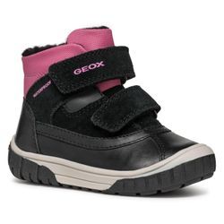 Winterboots GEOX "B OMAR GIRL WPF C", Kinder, Gr. 21, pink (schwarz, fuchsia), Leder, Veloursleder, Textil, casual, Schuhe, Klettstiefel, Babystiefel, Winterstiefel mit Kontrastbesatz