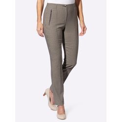 Bügelfaltenhose CLASSIC BASICS Gr. 52, Normalgrößen, beige (sesam, schwarz, gemustert), Damen, 77% Viskose, 20% Polyamid, 3% Elasthan, gemustert, kariert, meliert, unifarben, Hosen