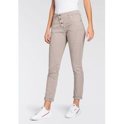 Röhrenhose PLEASE JEANS, Damen, Gr. XS (34), N-Gr, beige (chinchilla beige), Denim/Jeans, Obermaterial: 98% Baumwolle, 2% Elasthan, unifarben, figurbetont, Hosen, Mit besonderer Knöpfung