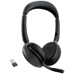 Jabra Evolve2 65 Flex Link380a MS Computer On Ear Headset Bluetooth® Stereo Schwarz Noise Cancelling Headset, Mikrofon-Stummschaltung, Lautstärkeregelung,