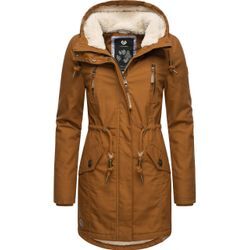 Wintermantel RAGWEAR "Elsie" Gr. M (38), braun (zimt) Damen Mäntel stylischer Winterparka mit Kapuze und Teddyfleece