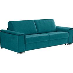 Schlafsofa EGOITALIANO "Cecilia, modern & elegant, erstklassiger Sitzkomfort, Dauerschläfer" Sofas Gr. B/H/T: 234cm x 85cm x 102cm, Luxus-Microfaser BLUSH, blau (teal) inkl. Matratze und hochwertigem Metallbettrahmen, toller Schlafkomfort