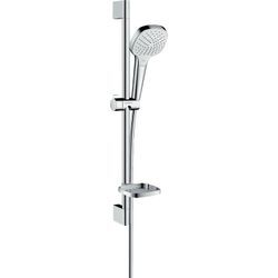 Brausegarnitur HANSGROHE "Croma Select E", weiß (weiß, chrom), Messing, Brausegarnituren, 11cm, mit Duschstange 65cm und Seifenschale Weiß/chrom