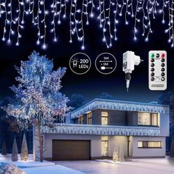 Monzana - led Regen Lichterkette warmweiß kaltweiß Innen Außen Eisregen Weihnachtsbeleuchtung Weihnachten Weihnachtsdeko 200 led kalt-weiß