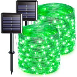 2er-Pack Solar-Lichterketten für den Außenbereich, wasserdicht, grüne LED-Lichterkette mit 8 Modi, Kupferdraht für Baum, Garten, Hof, Terrasse,