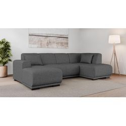 Wohnlandschaft HOME AFFAIRE "Wohnlandschaft Bornholm mit Recamiere rechts/links bestellbar", grau (dunkelgrau), B:300cm H:85cm T:162cm, 100% Polyester, Sofas, U-Form mit Wellenunterfederung, Maße B/T/H: 300/162/85 cm