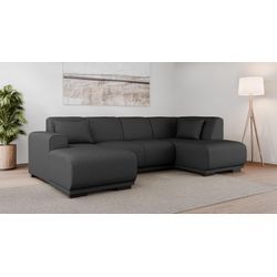 Wohnlandschaft HOME AFFAIRE "Wohnlandschaft Bornholm mit Recamiere rechts/links bestellbar", grau (anthrazit), B:300cm H:85cm T:162cm, 100% Polyester, Sofas, U-Form mit Wellenunterfederung, Maße B/T/H: 300/162/85 cm