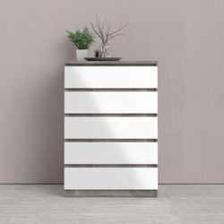 Kommode INOSIGN "Naia" Sideboards Gr. B/H/T: 77cm x 111,3cm x 50cm, 5 St., grau (betonfarben, weiß, hochglanz) abgerundete Schubladenkanten auf Metallgleiter, Breite 77 cm