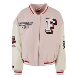 Anorak FUBU "Fubu Damen FW231-017-2 FUBU College Varsity Jacket" Gr. M, bunt (light pink, sanftes weiß, rot), Damen, 70% Polyester, 30% Wolle, mehrfarbig, Jacken