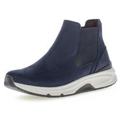 Chelseaboots GABOR ROLLINGSOFT, Damen, Gr. 38,5, blau (dunkelblau), Nubukleder, unifarben, sportlich, Schuhe, Stiefelette, Schlupfschuh, High Top-Sneaker mit Logo an der Ferse