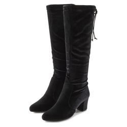 Stiefel, Damen, Gr. 38, schwarz (schwarz samt), Obermaterial: 100% Synthetik. Futter: 100% Textilmaterial. Decksohle: 100% Lederimitat. Laufsohle: 100% Synthetik, LASCANA BELLE AFFAIRE, unifarben, Samtoptik, sexy, Schuhe, Langer Stiefel, Stiefelette, Blockabsatz