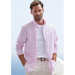 Langarmhemd JOHN DEVIN "Regular Fit", Herren, Gr. S (37/38), N-Gr, rosa (rosa, gestreift), Web, Obermaterial: 100% Baumwolle, gestreift, casual, regular fit, Rundhals, Langarm Manschette, Hemden, Streifenhemd mit Button-down-Kragen, aus reiner Baumwolle