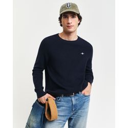 Rundhalspullover GANT "COTTON WOOL RIB C-NECK" Gr. L, blau (evening blau), Herren, Strick, Obermaterial: 70% Baumwolle, 30% Wolle, Pullover, Rippstrickstruktur