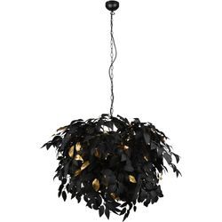 TRIO LEUCHTEN Kronleuchter "Leavy", Hängelampe Blatt Design, Pendelleuchte exkl 4xE14 max 28W, Lampen, schwarz (schwarz gold), Ø 70cm H: 150cm