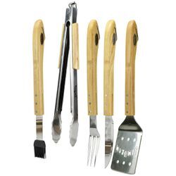 Grillbesteck-Set JIM BEAM BBQ, silber (silberfarben), Edelstahl, Holz, Grillbesteck-Sets, Geschenkset