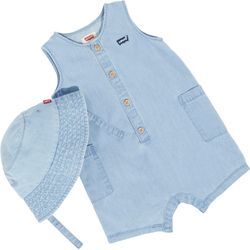 Starterpaket LEVI'S KIDS, Baby, Gr. 24M (92), blau (summer wind), Denim/Jeans, Obermaterial: 100% Baumwolle, unifarben, casual, KOB Set-Artikel, Strampler und Hut für Babys