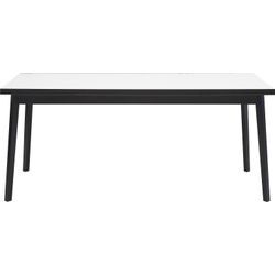 Esstisch HAMMEL FURNITURE "Basic Single, schnell innenliegende Einlegeplatten ausziehbar", schwarz-weiß (weiß, schwarz, schwarz, weiß), B:180cm H:76cm T:80cm, Tischplatte: Weißes Melamin mit Schwarz gebeizte Eichenkante (Mattlack), Gestell: Schwarz gebeizte massive Eiche, Tische, 180(280)x80 cm, Melamin / Massivholz, stabiler dänische Design Tisch