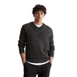 V-Ausschnitt-Pullover MARC O'POLO DENIM "aus zweifarbigem Bio-Baumwoll-Garn" Gr. L, grau Herren Pullover