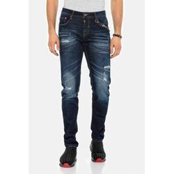 Slim-fit-Jeans CIPO & BAXX "Jeans", Herren, Gr. 30, Länge 34, blau (dunkelblau), 99% Baumwolle;1% Elasthan, unifarben, casual, slim fit lang, Jeans