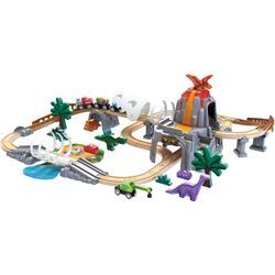 Spielzeug-Eisenbahn HAPE "Dino-Eisenbahn-Abenteuer", bunt, Spielzeugfahrzeuge, KinderB:86,0cm H:21,9cm, Holz, Kunststoff, Metall, mit Licht- und Soundfuntkion, B:86,0cm H:21,9cm