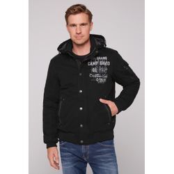 Blouson CAMP DAVID, Herren, Gr. XXXL, schwarz, Obermaterial: 100% Baumwolle, bedruckt, casual, regular fit taillenbedeckt, ohne Ausschnitt, Langarm Rippbündchen, Jacken, mit abnehmbarer Kapuze