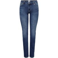 Straight-Jeans ONLY "ONLALICIA REG STRT DNM DOT879" Gr. 30, Länge 34, blau (medium blau denim), Damen, Denim/Jeans, Obermaterial: 93% Baumwolle, 5% Elastomultiester, 2% Elasthan, Abriebeffekte, Jeans