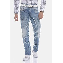 Straight-Jeans CIPO & BAXX "DENIM" Gr. 30, Länge 34, blau (iceblau) Herren Jeans bequeme im trendigen Patchwork-Design, CD617