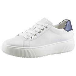 Plateausneaker ARA "MONACO" Gr. 4 (37), bunt (weiß, nachtblau), Damen, Glattleder, kontrastfarbene Details, Schuhe, Freizeitschuh, Halbschuh, Schnürschuh, mit Wechselfußbett, H-Weite