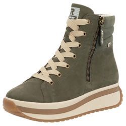 Schnürboots RIEKER EVOLUTION, Damen, Gr. 38, grün (khaki), Leder, Lederimitat, sportlich, Schuhe, Plateaustiefelette, High Top Sneaker mit zwei Reißverschlüsse