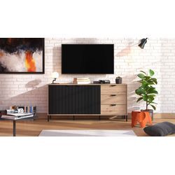 TV-Board HOME AFFAIRE "Vandea TV-Schrank, TV-Board, modernes Design" Sideboards Gr. B/H/T: 157cm x 73,5cm x 40cm, 3 St., braun (artisan eiche) Kommode mit Front in 3D-Optik