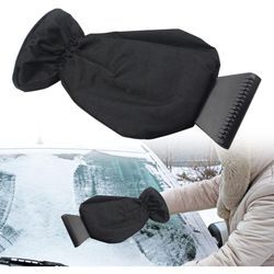 Autofenster-Schaber mit Handschuh, Eiskratzer mit Handschuh, Windschutzscheiben-Rakel, professioneller Auto-Fenster-Eiskratzer, Schwarz